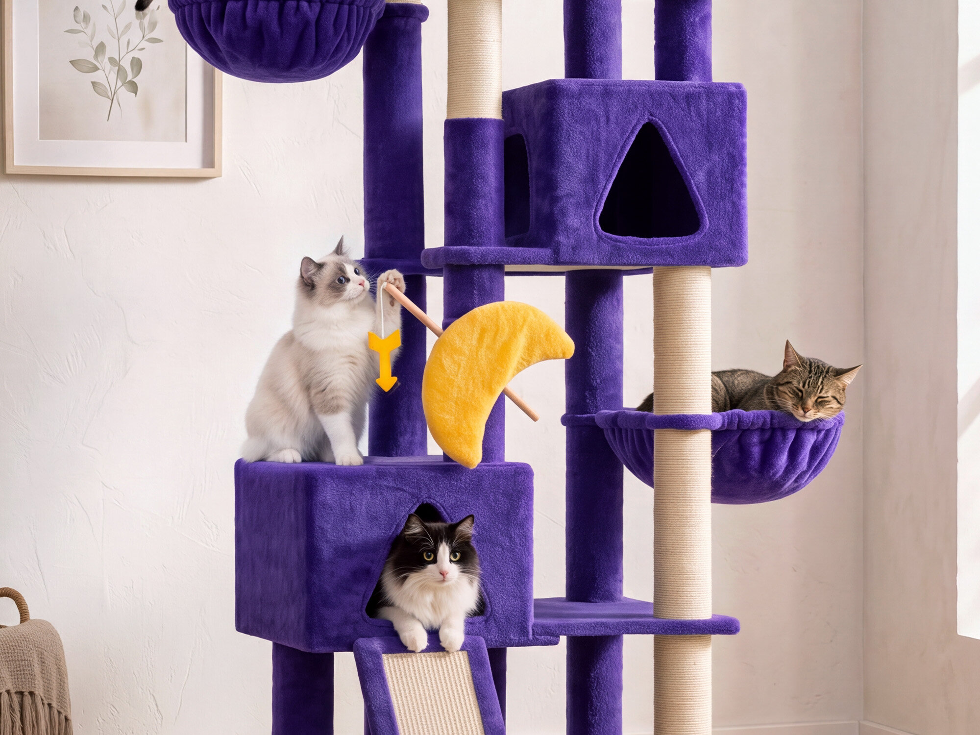 Z74 Sagittarius Tall Cat Tree for Active Cats (Purple, 74-inch)
