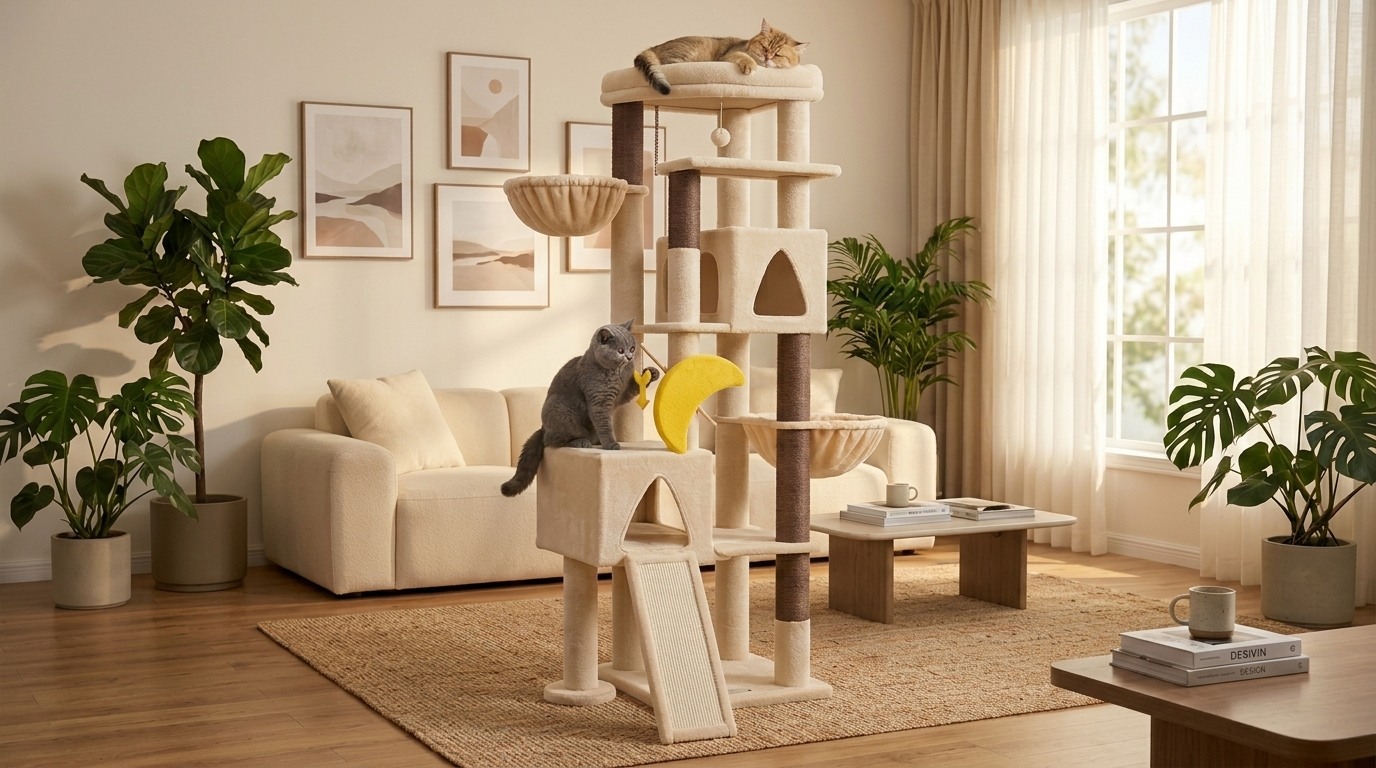 Z74 Sagittarius Tall Cat Tree for Active Cats (Beige, 74-inch)