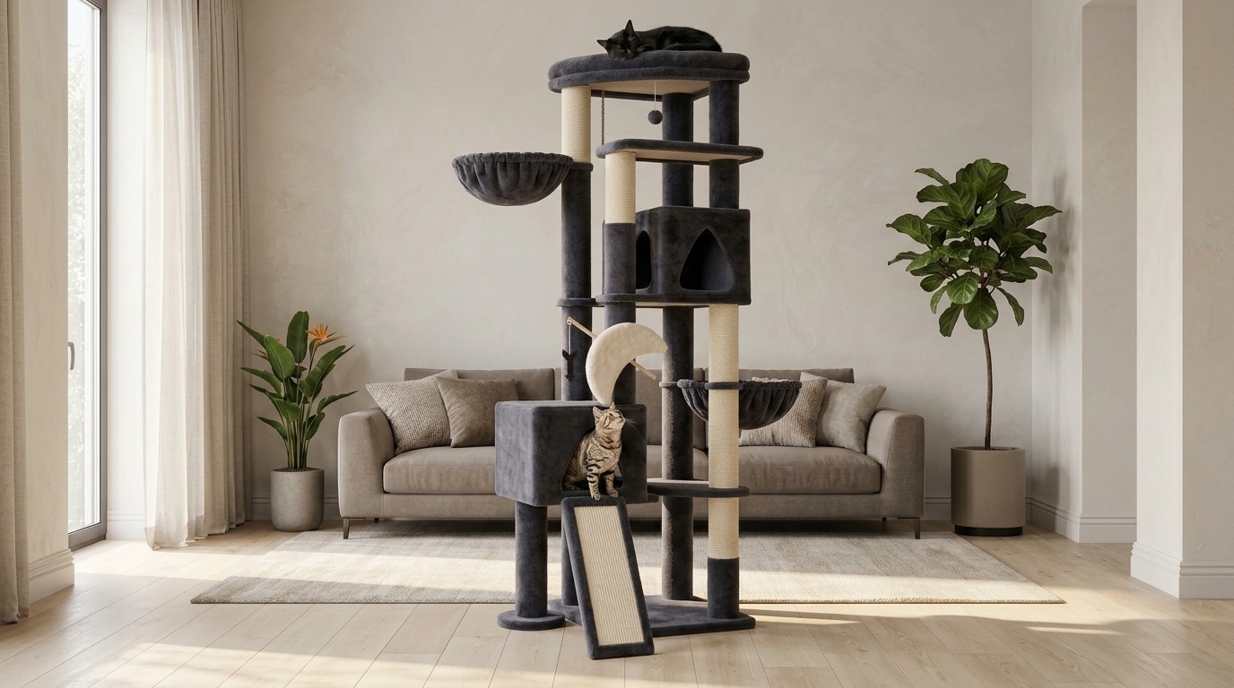 Z74 Sagittarius Tall Cat Tree for Active Cats (Dark Grey, 74-inch)