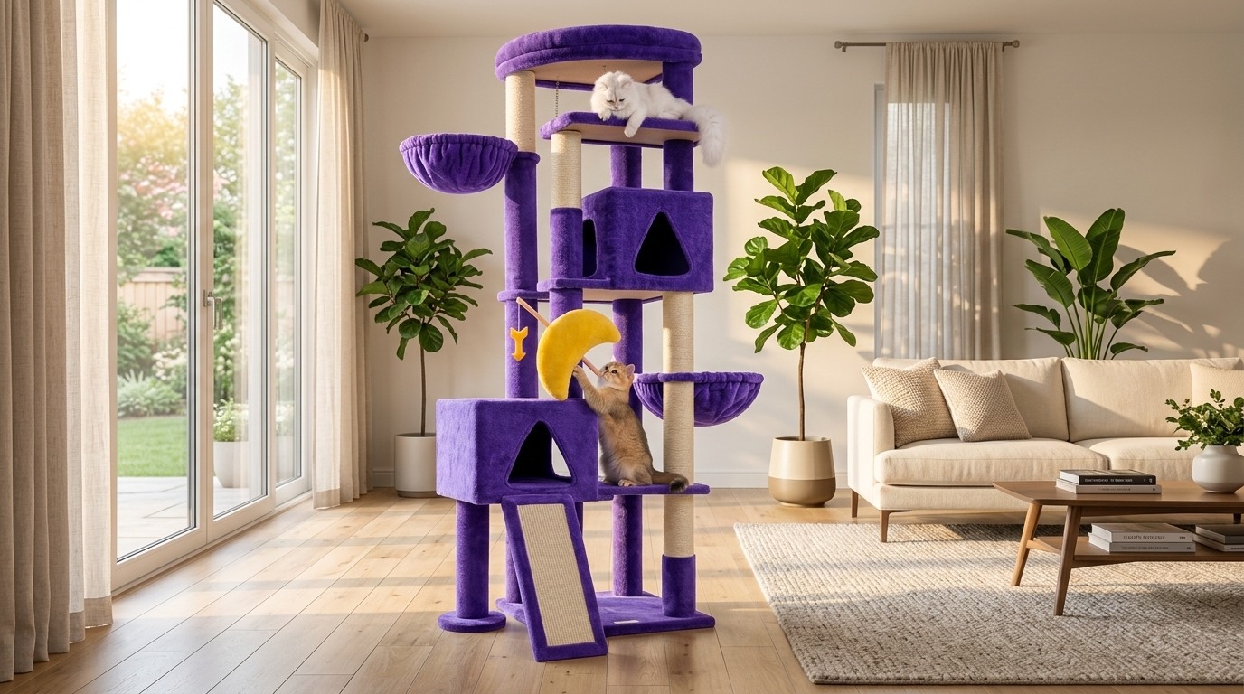 Z74 Sagittarius Tall Cat Tree for Active Cats (Purple, 74-inch)