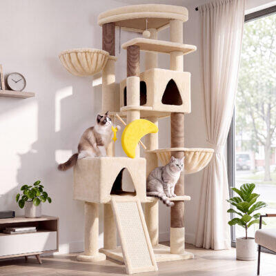 Z74 Sagittarius Tall Cat Tree for Active Cats (Beige, 74-inch)