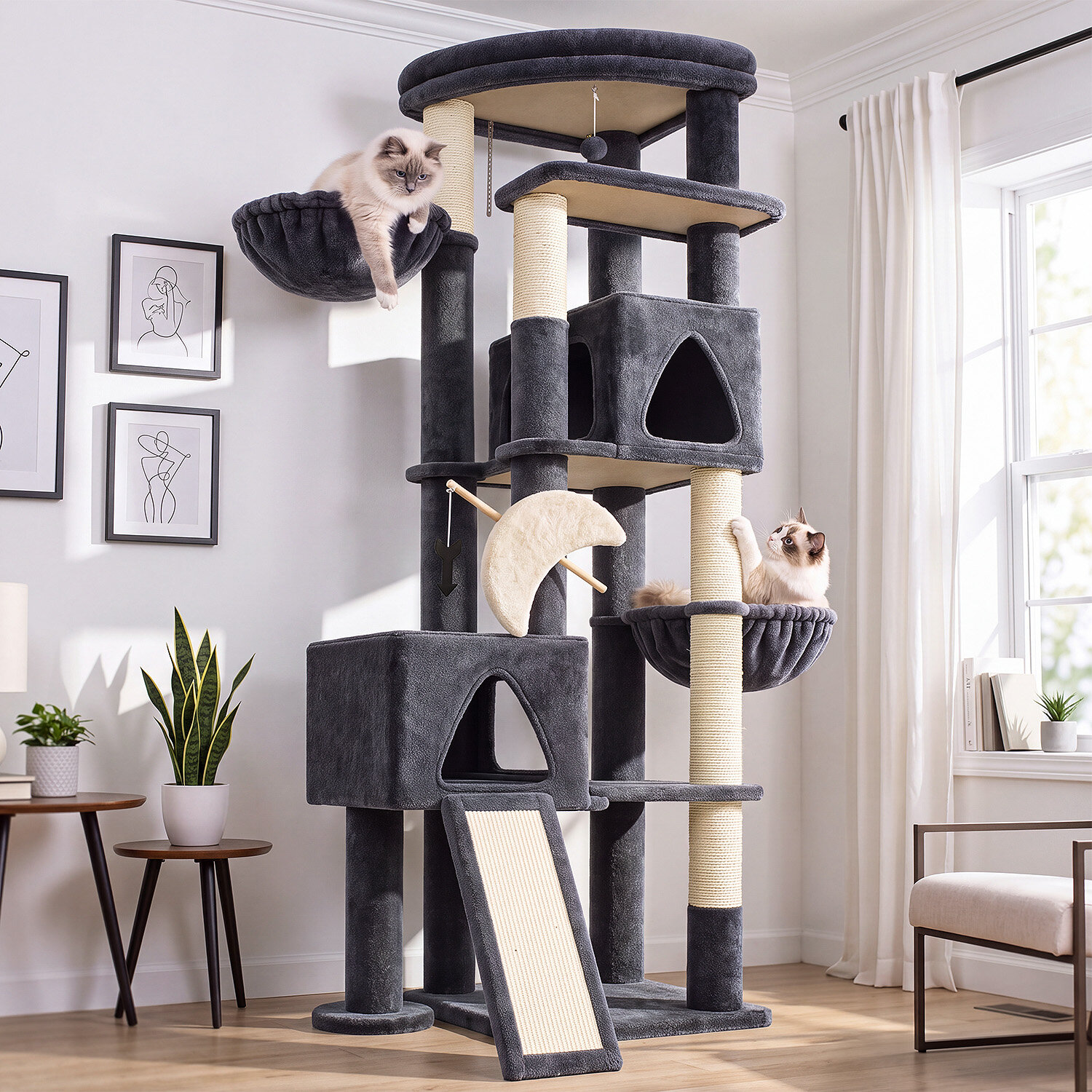 Z74 Sagittarius Tall Cat Tree for Active Cats (Dark Grey, 74-inch)
