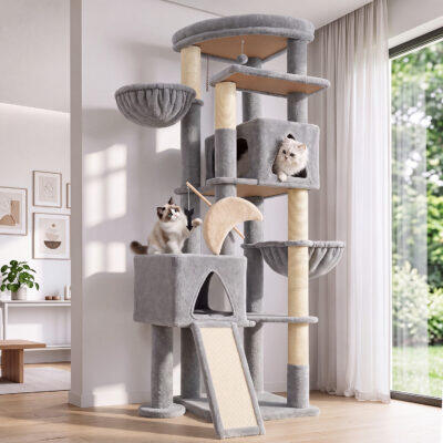 Z74 Sagittarius Tall Cat Tree for Active Cats (Light Grey, 74-inch)